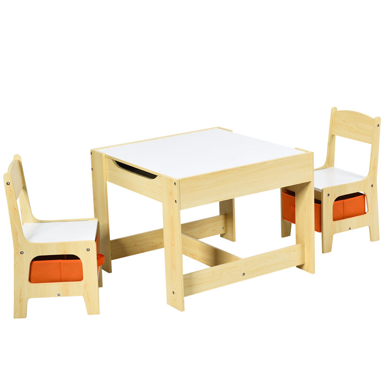 Thurmont Kids 3 Piece Square Play Or Activity Table and Chair Set, White, Natural