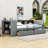 Daybed with Upholstered Headboard, Built-in Desk, Drawers, Shelves and Charging Station-106491001-106898958