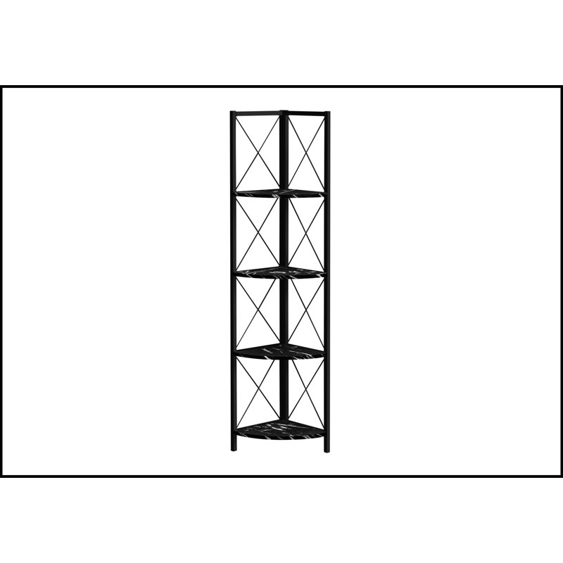 Élégante bibliothèque à 4 niveaux avec tablettes en marbre noir pour le bureau et la chambre à coucher modernes, parfaite pour la présentation et le rangement.