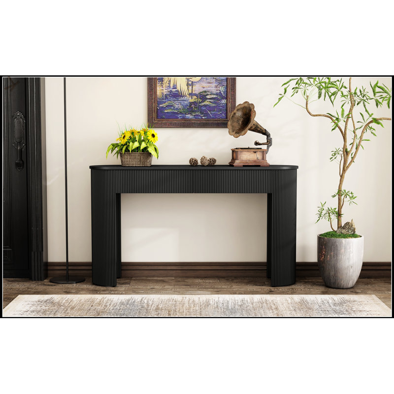 Elegant Fluted Entryway Table With 2 Drawers, Modern Console For Stylish Storage And Display In Living Rooms, Black