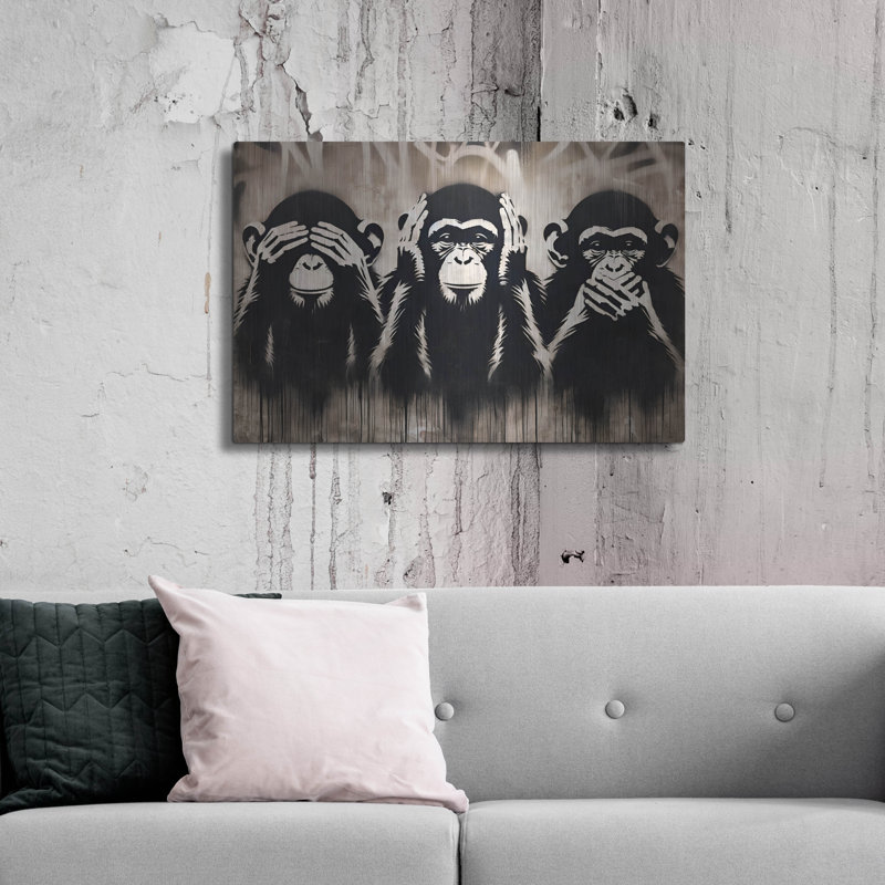 Art mural en métal luxueux «Three Wize Monkeys» par Andreas Magnusson, H 24 po x l 36 po