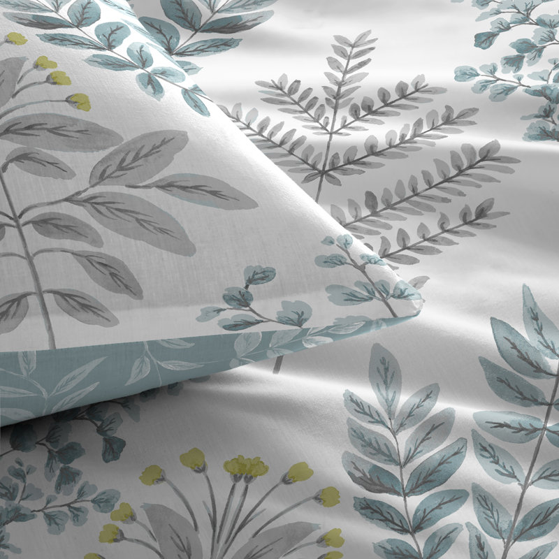 Emily Floral Duvet Cover Set with Pillowcases Included, Duck Egg, Double Duvet Cover + 2 Standard Pillowcases