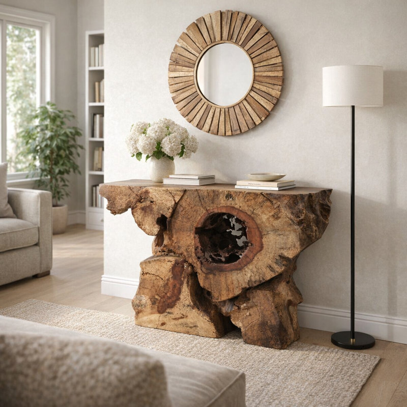 Console élégante Loon Peak®, version en bois naturel, rangement spacieux, beige, idéal pour le salon - Transformez votre espace