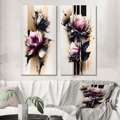 «Pink Dahlia Flower On Abstract Fusion», 2 pièces sur toile