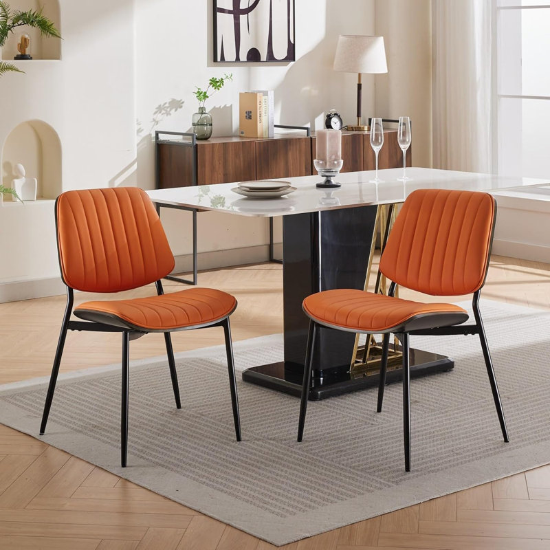  Faux Leather Dining Chairs Set of 2, Mid-Century Modern Upholstered Side Chairs with Wood Frame for Dining Rooms,Kitchens,Living rooms