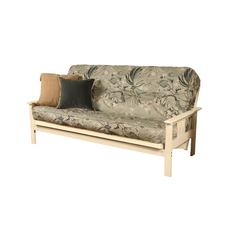 Structure de futon double avec matelas à ressorts double Johnte, Premium Pocket Coil, Pluie Takara, Blanc antique