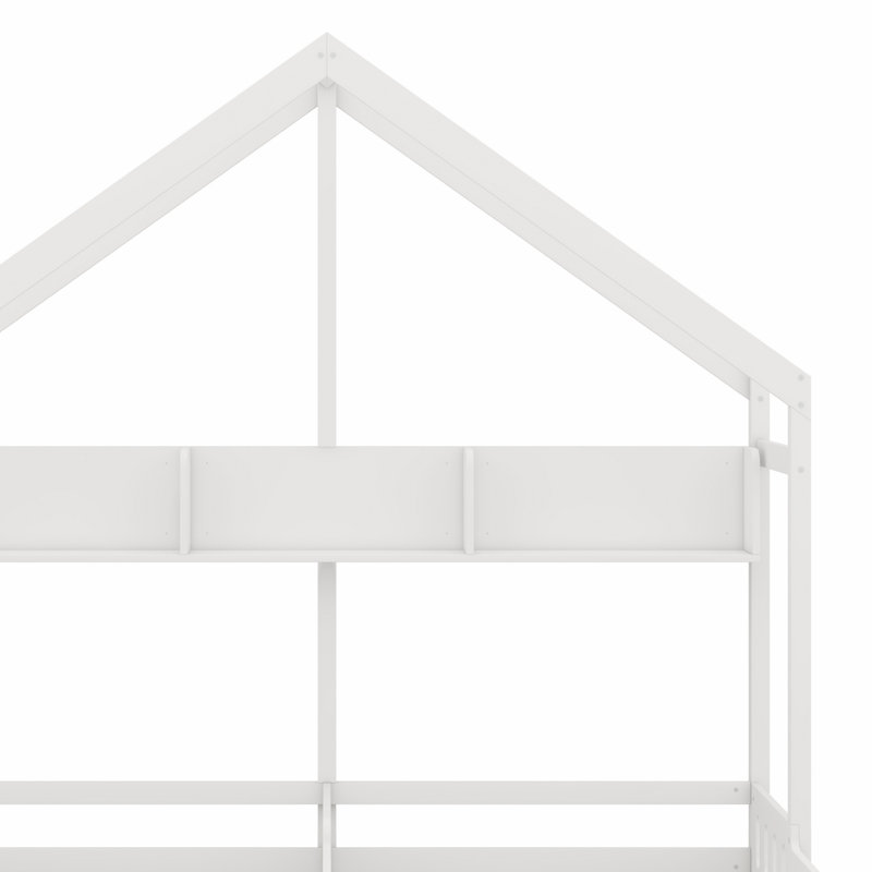 Lits plateforme Wood House, deux lits partagés avec tablettes et garde-corps