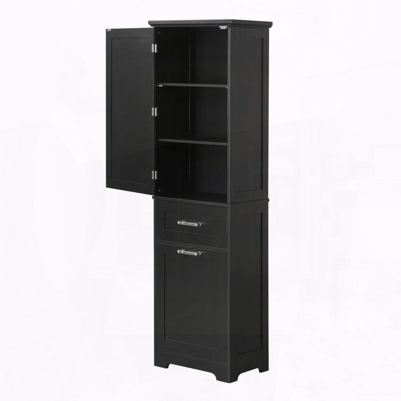 Tall Freestanding Storage Cabinet with Two Drawers and Adjustable Shelf, Black