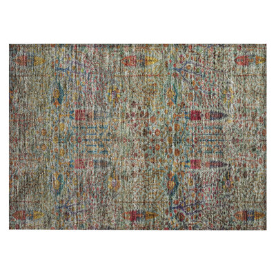 Machine Washable Indoor/Outdoor Xhevrie Green Rug