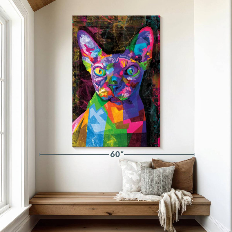 Bramph sphynx abstrait chat multicolore, H 51 po x l 34 po
