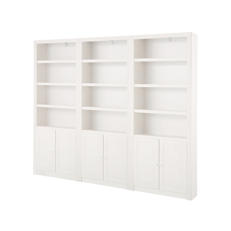 Elona 213cm H x 245cm W Solid Wood Library Bookcase, White Lacquer, Premium