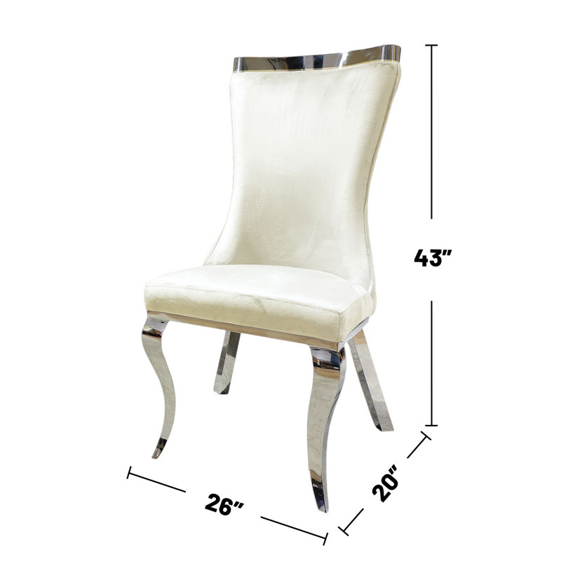 Ensemble de 2 chaises de salle à manger rembourrées en velours avec pieds en sabre blanc et argent