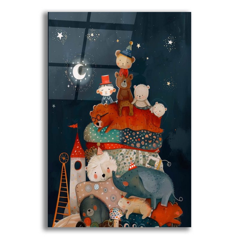 «Pile Of - Jouets» par Doron David, art mural en verre acrylique épique, 12 po x 16 po