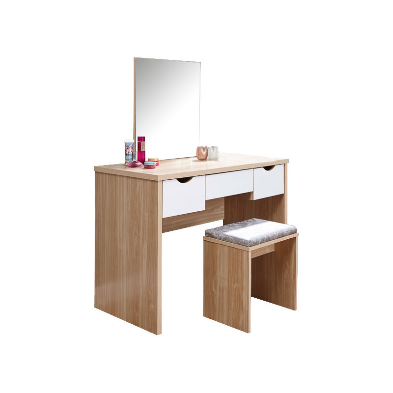 Derun Dressing Table with Mirror, Oak / White