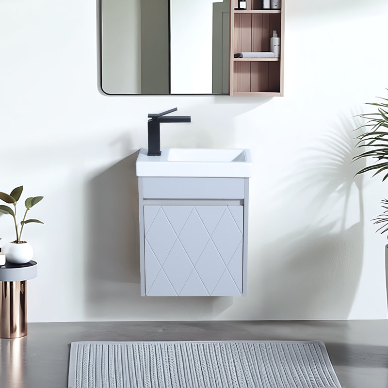Meuble-lavabo mural gris 16 po avec lavabo en céramique