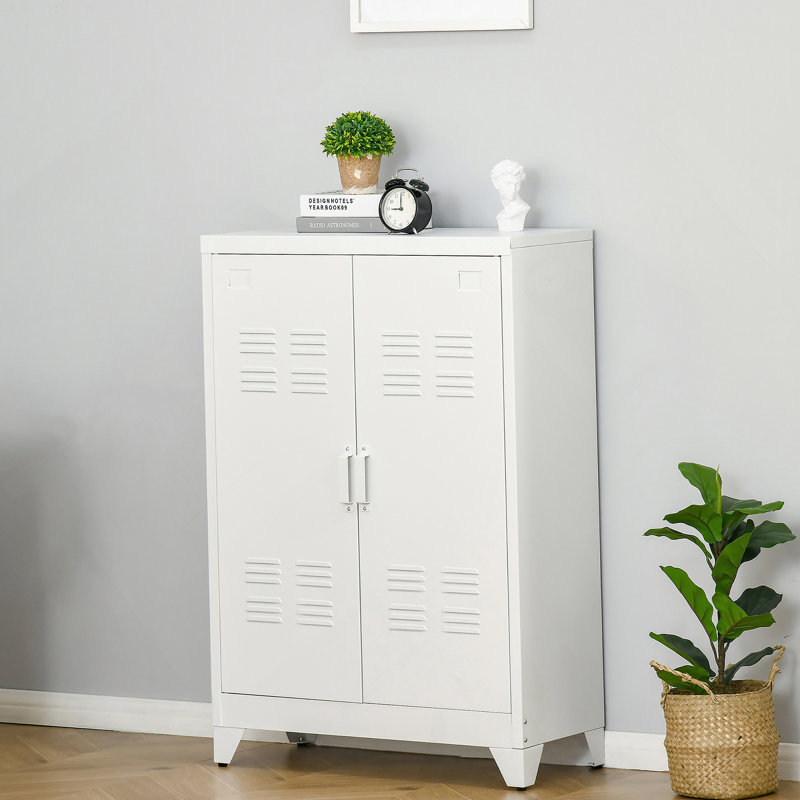 Armoire de rangement industrielle, armoire de garage en acier avec portes doubles et tablettes réglables, blanc