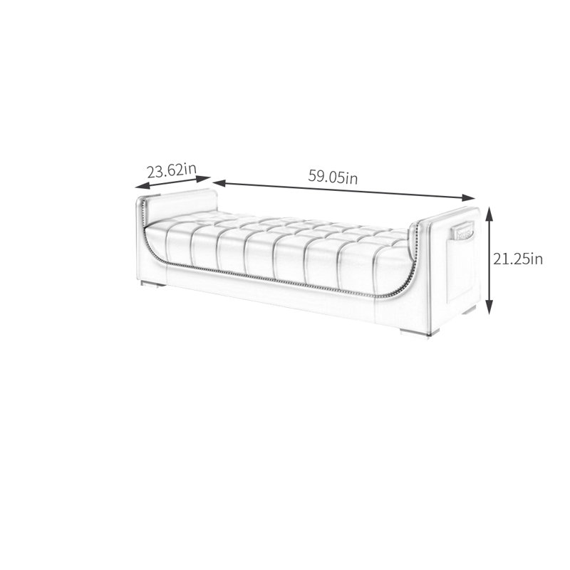 Ellyarna Faux Leather Upholstered Storage Bench, Cream, 21.25" H x 59.05" W x 23.62" D