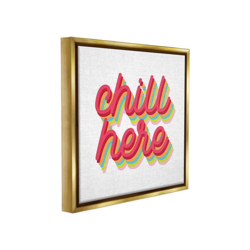 "Retro Chill Here" par Lil 'Rue sur toile, Cadre flottant métallique doré, H 25 po x l 25 po
