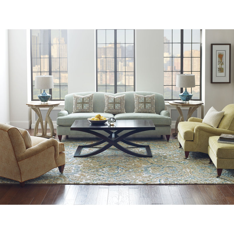 Agra Damask Handmade Tufted Wool Beige/Blue Area Rug, Runner 2'6" x 8'