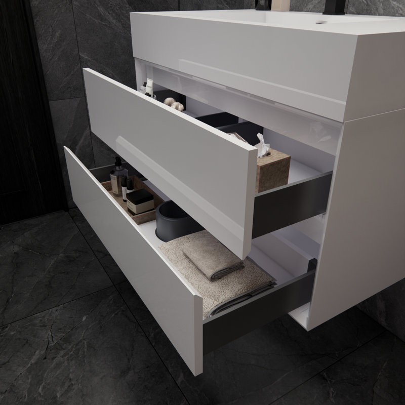 Albizu 35.5" Wall-Mounted Single Bathroom Vanity, White