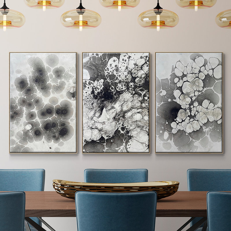 Marble VII, encadré sur toile, 3 pièces, H 36 po x l 72 po x P 2 po, Cadre en bois naturel