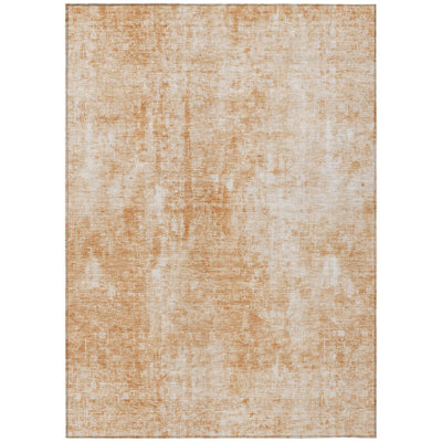 5' X 8' Terra Cotta Copper And Ivory Abstract Washable Indoor Outdoor Area Rug