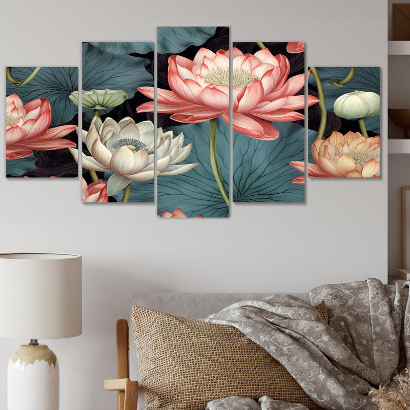 Multicolor Lotus Reflections I Plants & Flowers Wall Decor on Metal