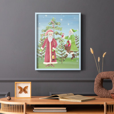 Folksy Father Christmas I, reproduction encadrée - bois massif