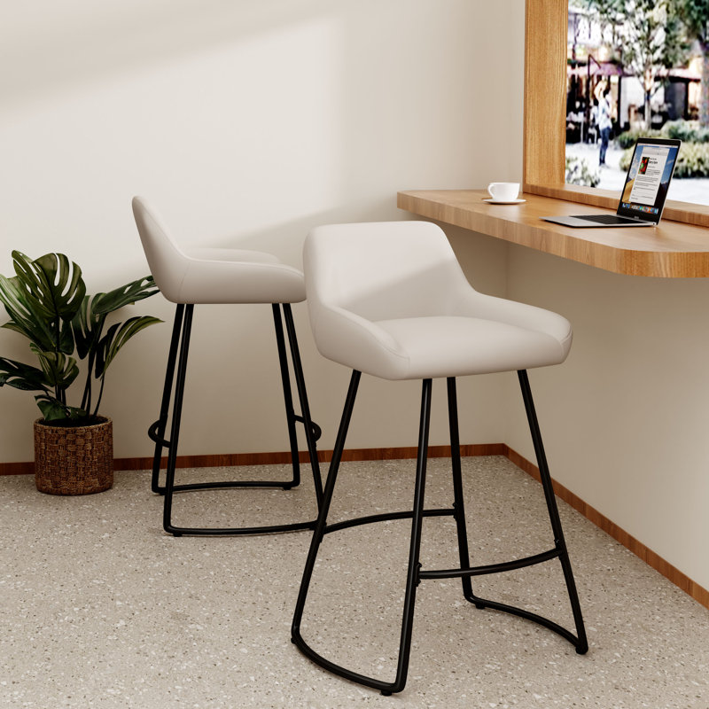 Upholstered Counter Stool With Metal Frame, Counter Stool (26" Seat Height), Beige