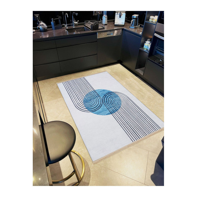 Tapis décoratif lavable à la machine moderne noir et gris, Tapis de couloir 3 pi 3 po x 6 pi 7 po inclus