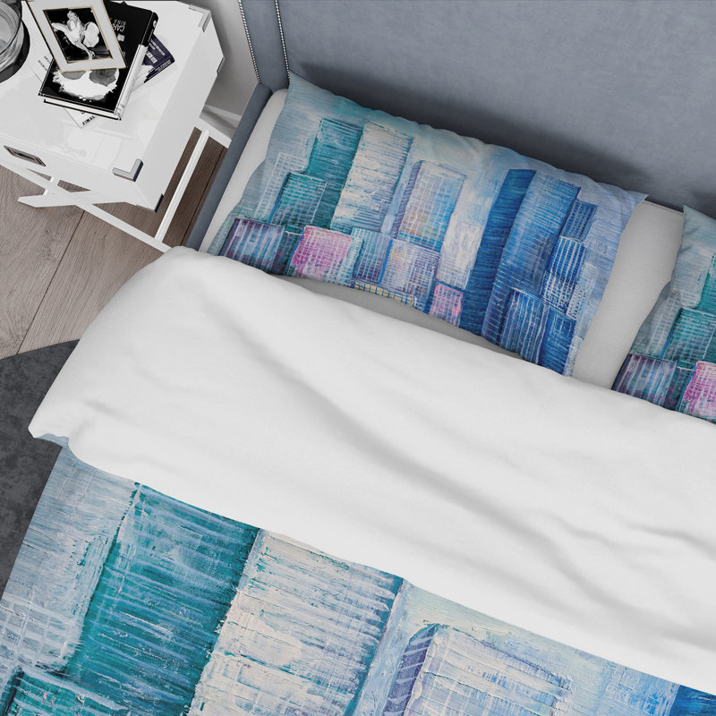 Ensemble de housse de couette moderne en polyester microfibre Skyscrapers, Housse de couette simple + 1 taie décorative stan