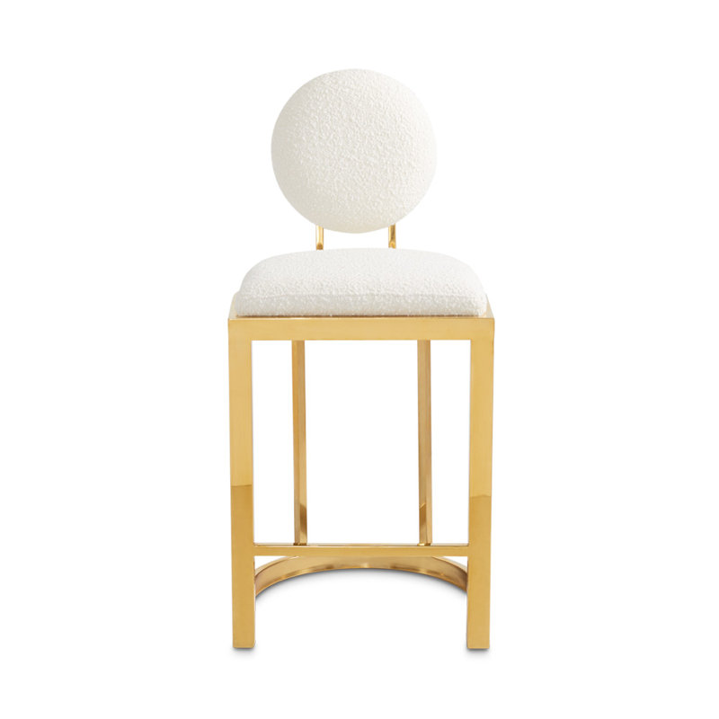 Tabouret de comptoir 25 po Jacqueline, Or, Tissu - Blanc