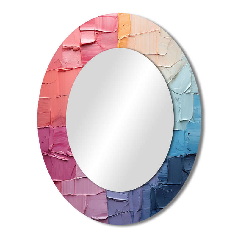 Abstract Patchwork III - Large Oval Wall Mirror On Metal, 43" x 33"