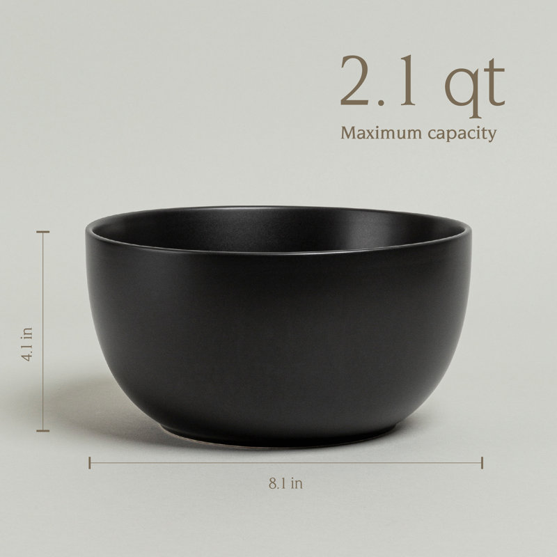 over&back Coupe Semi Hand-Finished Stoneware Tall Serving Bowl, Black