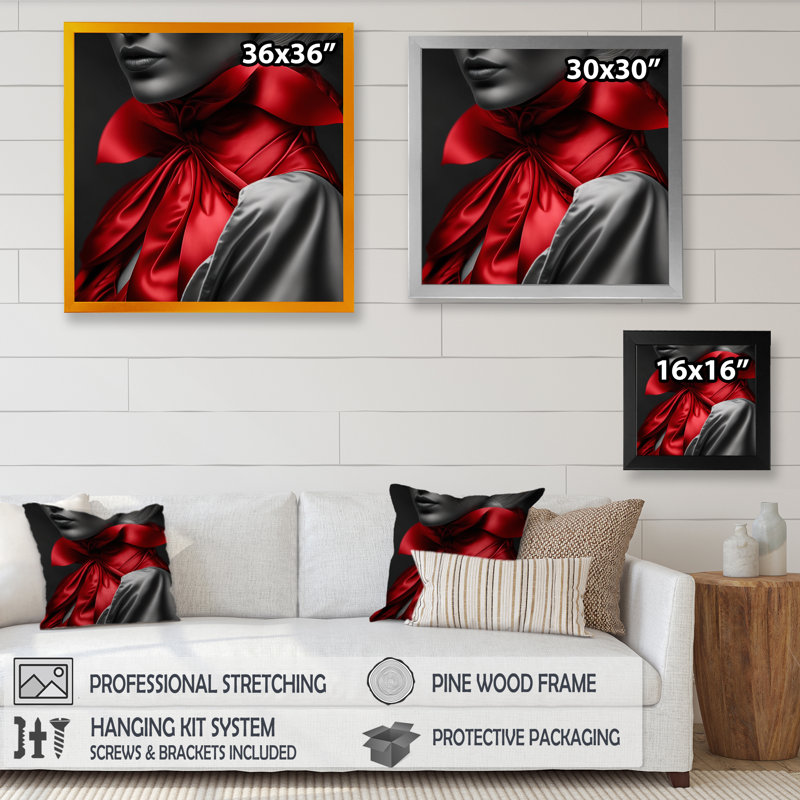«Elegant Retro Allure» en noir et rouge II - reproduction sur toile, Impression noire sur toile encadrée