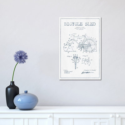 Francis X. Frank Bicycle Sled Patent Sketch (Ink) by Aged Pixel - Wrapped Canvas Gallery-Wrapped Canvas Giclée