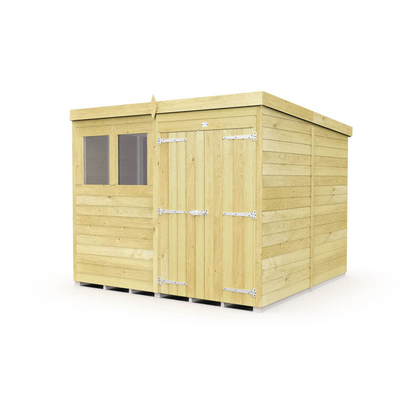 8ft x 8ft Pent Shed - Double Door with Windows