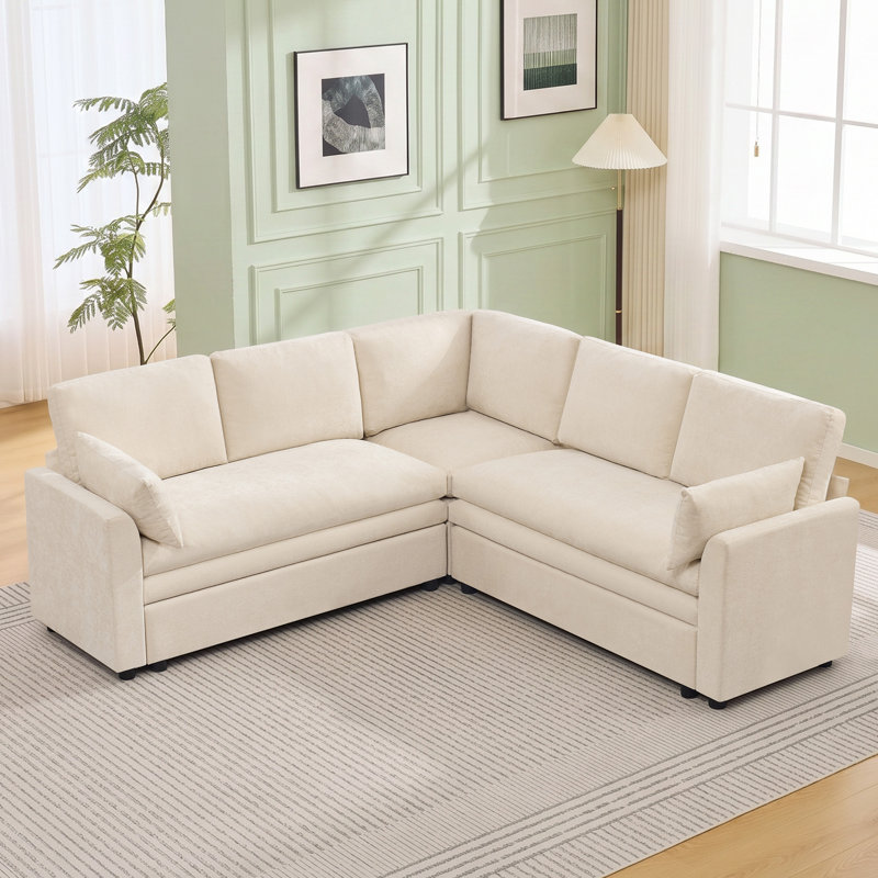  Modular Sectional Sofa with Chaise Lounge, Comfy Deep Dual-Layer Cushion Couch, 5 Seater L Couch, Beige