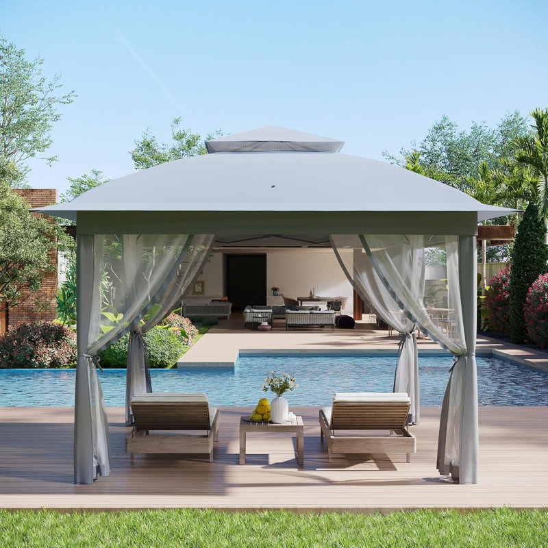 Quick Setup Portable Gazebo Tent - 11x11 FT Waterproof Outdoor Canopy with Mosquito Netting, Portable Carrying Bag for Patio, Backyard, Garden - Grey