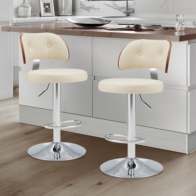 Swivel Bar Stools Seat Adjustable H 62-84cm Barstools with Upholstered Back(set of 2/4), Beige, 2