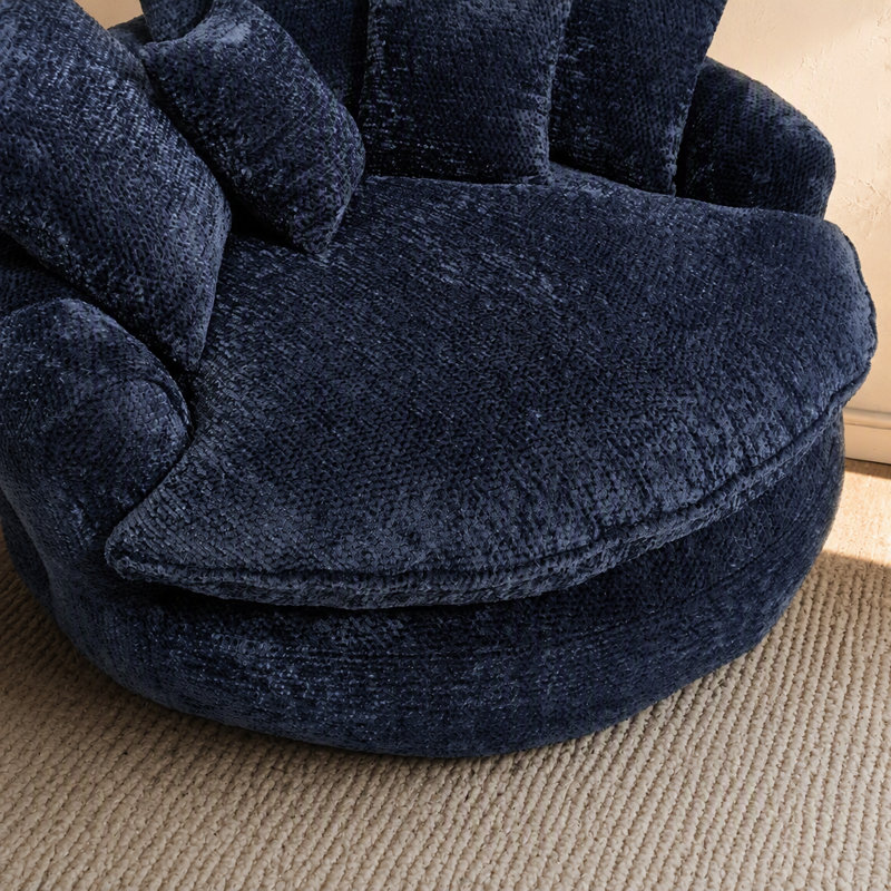 Fauteuil de 55 po en mousse de polyester, chaise ronde surdimensionnée avec coussins, Bleu