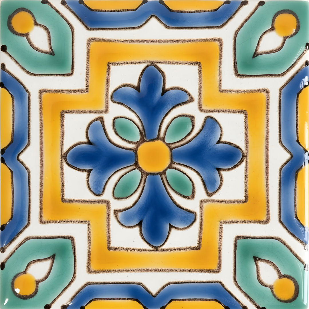 Leighton 4'' x 4'' Hand Painted Ceramic Decorative Accent Tile Casablanca Market