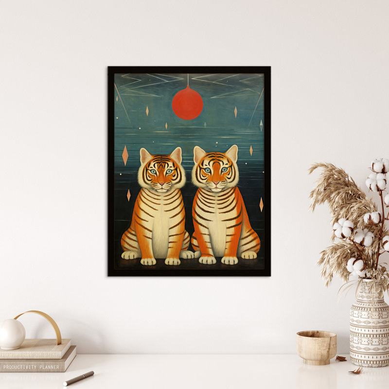 Tiger Twins Tea Party Cute Animal Cubs - Single Picture Frame Print
