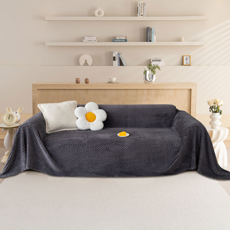 Housse pour canapé en molleton de coton de couleur unie minimaliste, H 71 po x l 118 po x P 0,2 po, Nylon noir