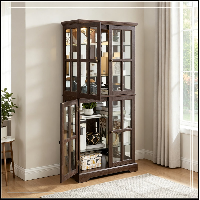 Arria avec 4 portes vitrées et tablettes réglables, Cerisier