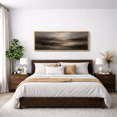 Abstract Soft Neutral Horizon Landscape Artwork, Calm Living Room Pictures, Framed Canvas Giclee Print Wall Art