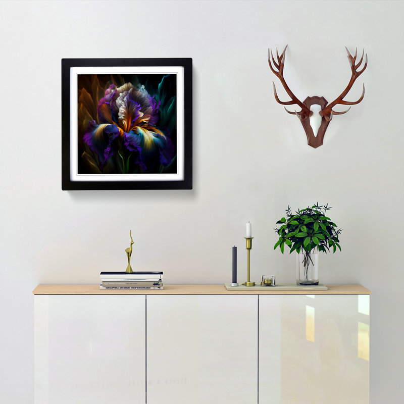 Iris Flower Abstract - Framed Print, Black
