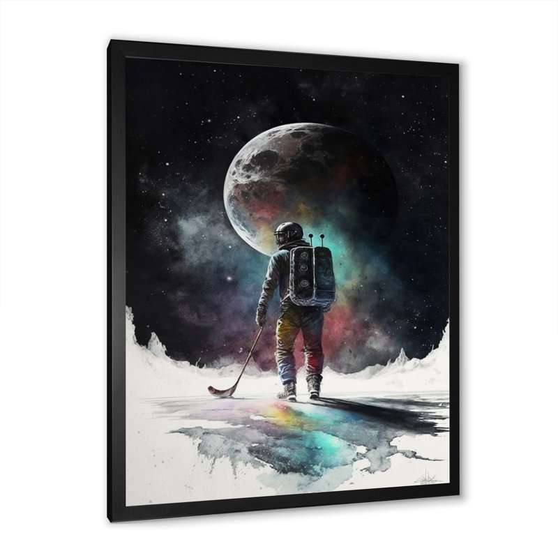 Joueur de hockey sur la lune - Impression sur toile, Cadre photo noir, H 20 po x l 12 po x P 1 po