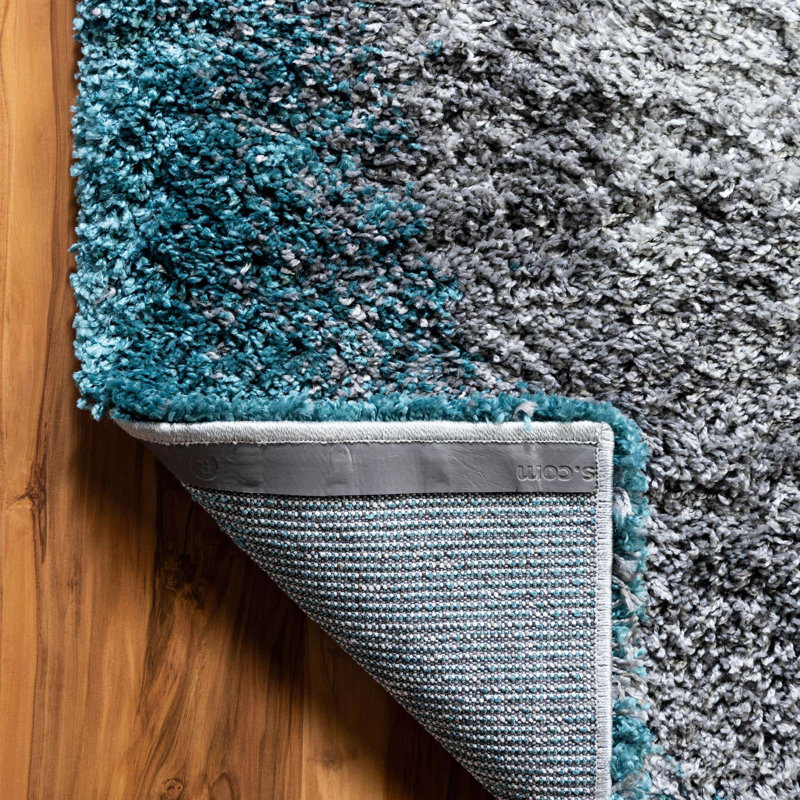 Abstract Indoor Rug, Turquoise/Gray, Rectangle 9' x 12'2"