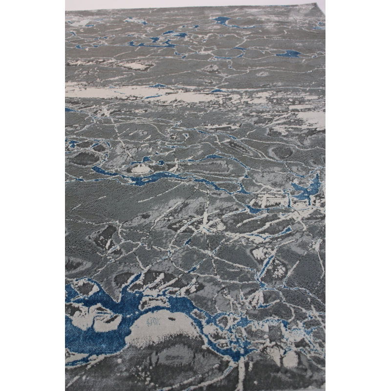 Tapis bleu / gris Ornellas, Rectangle 7 pi 11 po x 10 pi 2 po